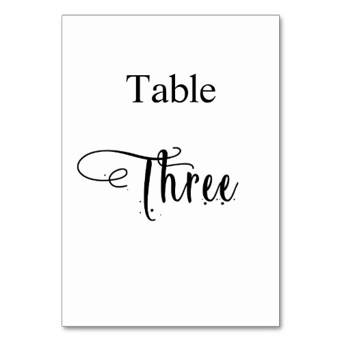 Elegant black white calligraphy table three 3 table number