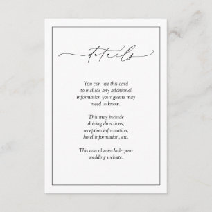 Elegant Black & White Calligraphy Wedding Details Enclosure Card
