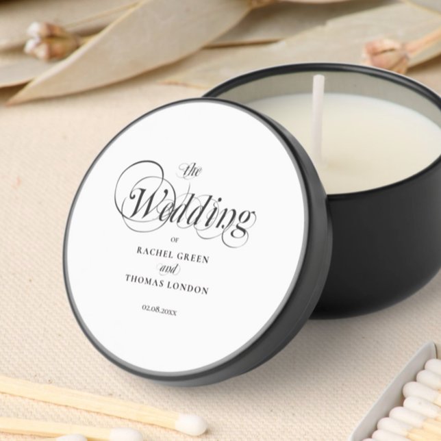 Elegant Black white Calligraphy Wedding Mini Candle Favors (Creator Uploaded)