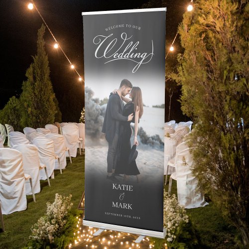 Elegant Black White Calligraphy Wedding Photo Retractable Banner