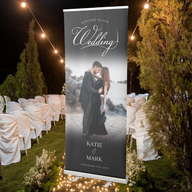 Elegant Black White Calligraphy Wedding Photo Retractable Banner (Elegant Black White Calligraphy Wedding Photo Retractable Banner)