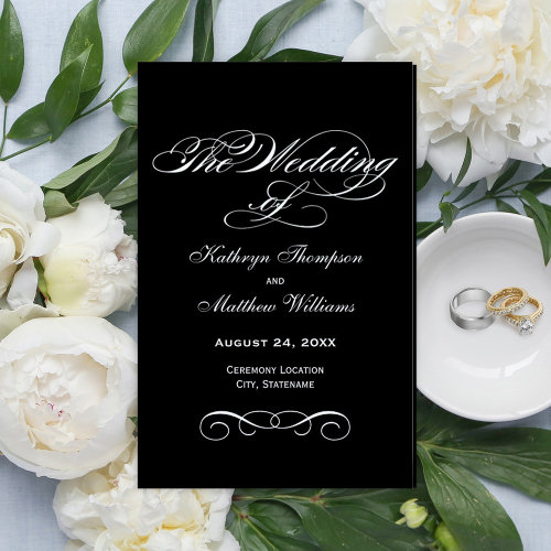 Elegant Black White Calligraphy Wedding Programs