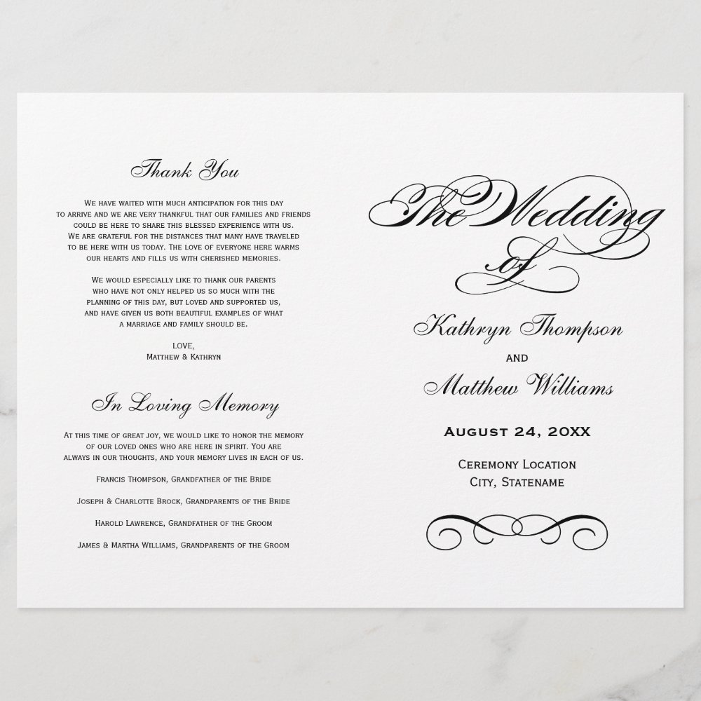 Program Caligrophy Elegant Black White Calligraphy Wedding Programs sold by Idowu | SKU ...