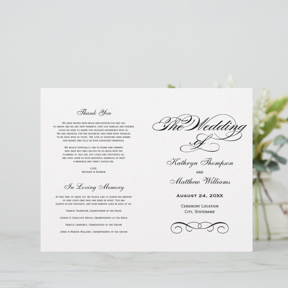 Program Caligrophy Elegant Black White Calligraphy Wedding Programs sold by Idowu | SKU ...