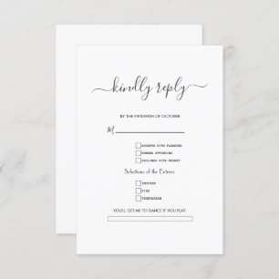 Elegant Black White Calligraphy Wedding RSVP Card