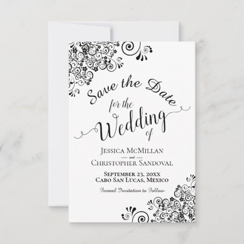 Elegant Black  White Calligraphy Wedding Save The Date