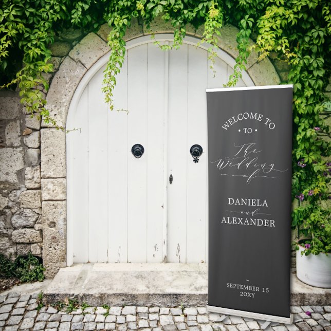 Elegant Black White Calligraphy Wedding Welcome Retractable Banner (Creator Uploaded)