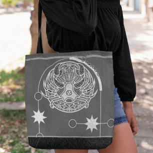 Elegant Black White Cancer Zodiac Sign Mandala Tote Bag