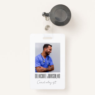 Elegant Black & White Cardiologist Doctor Photo Badge