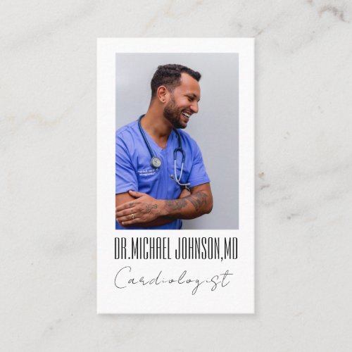 Elegant Black  White Cardiologist Doctor Photo  Business Card