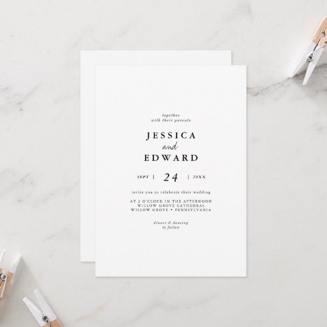 Elegant Black White Casual Calligraphy Wedding Invitation (Front/Back In Situ)