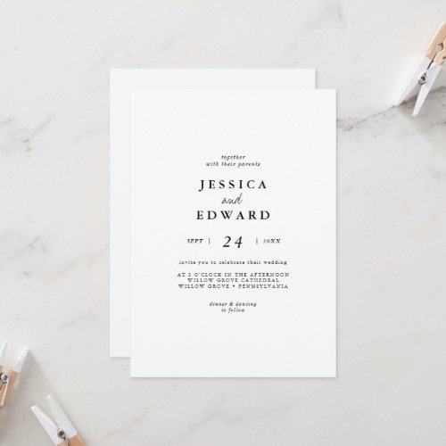 Elegant Black White Casual Calligraphy Wedding Invitation