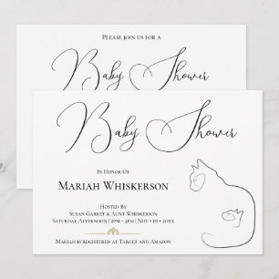 Elegant Black & White Cat Lover Baby Shower Invitation