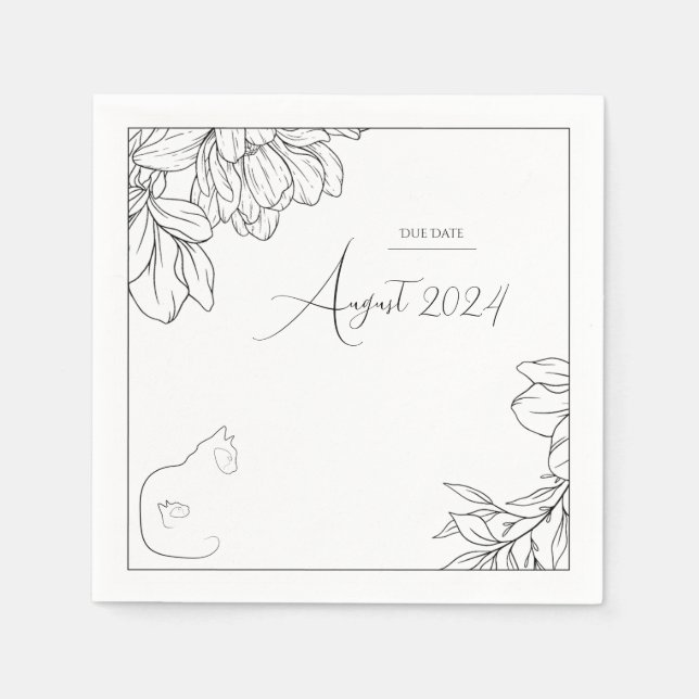 Elegant Black & White Cat Lover Baby Shower Napkins (Front)