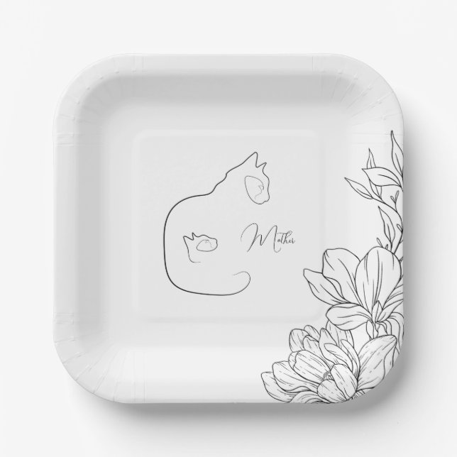 Elegant Black & White Cat Lover Baby Shower Paper Plates (Front)