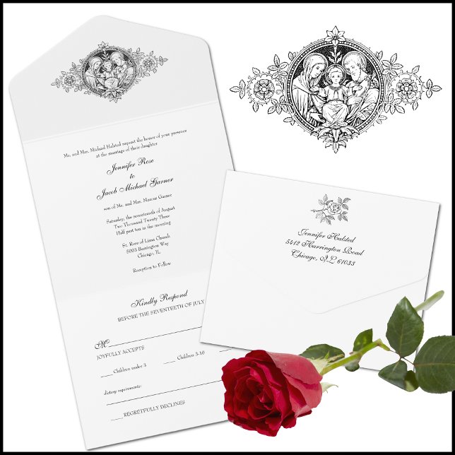 Elegant Black & White Catholic Wedding  All In One Invitation (Creator Uploaded)