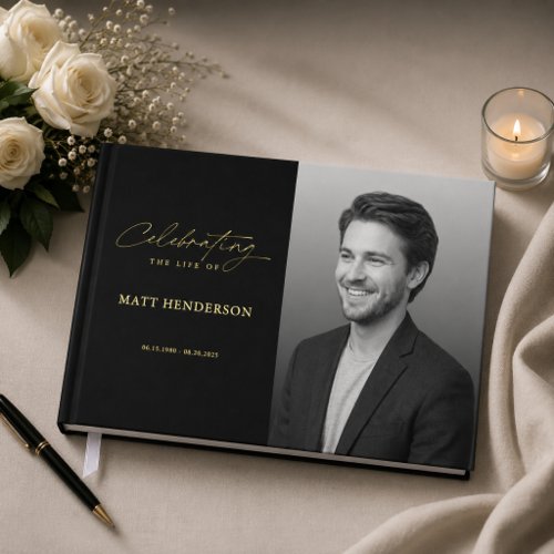 Elegant Black & White Celebration of Life Funeral Foil Guest Book
