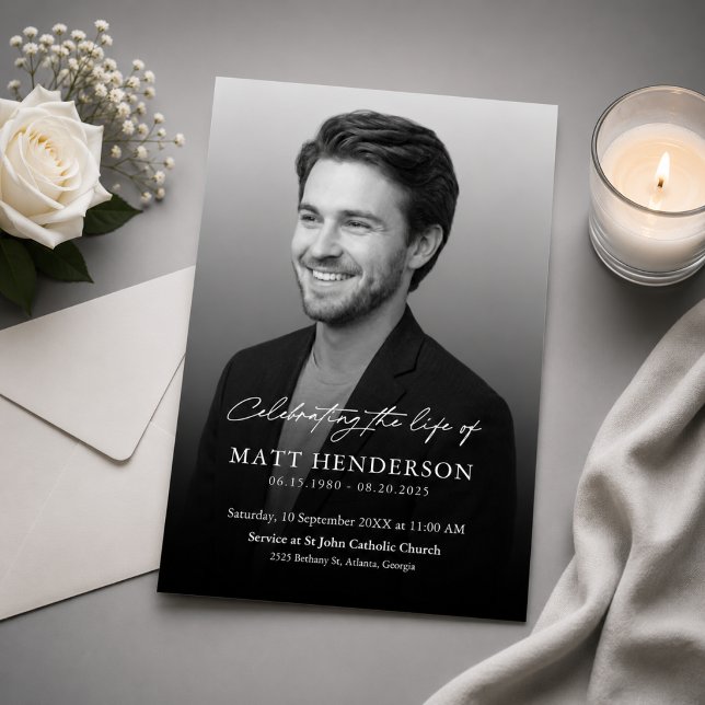 Elegant Black & White Celebration of Life Funeral  Invitation (Creator Uploaded)