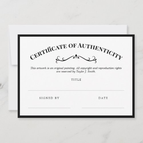 Elegant Black White Certificate of Authenticity