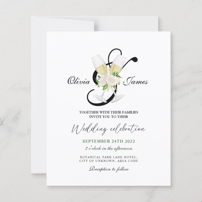 Elegant black white champagne wedding Invitation (Front)