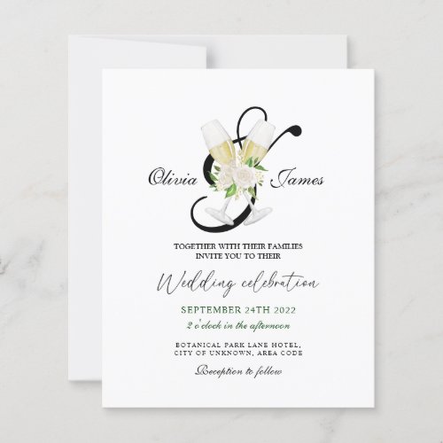 Elegant black white champagne wedding Invitation