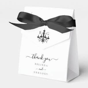 Elegant Black White Chandelier Monogram Wedding Favor Boxes