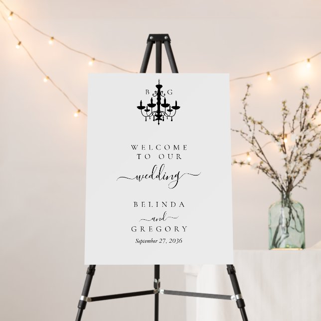 Elegant Black White Chandelier Monogram Wedding Foam Board (In Situ (Stand))