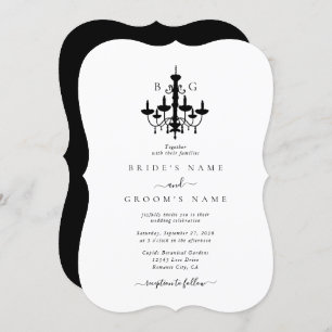 Elegant Black White Chandelier Monogram Wedding Invitation