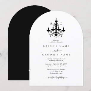 Elegant Black White Chandelier Monogram Wedding Invitation