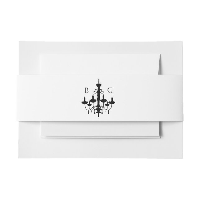 Elegant Black White Chandelier Monogram Wedding Invitation Belly Band (Front Example)