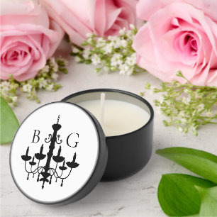 Elegant Black White Chandelier Monogram Wedding Mini Candle Favors