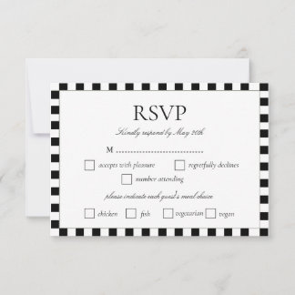 Elegant Black & White Checkerboard Border RSVP Card