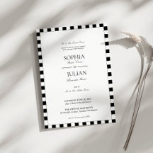 Elegant Black & White Checkerboard Border Wedding