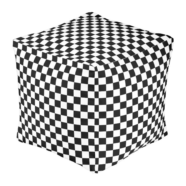 Elegant Black & White Checkerboard Pattern Pouf (Angled Front)