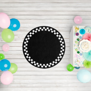 Elegant Black &White Checkered Circle  Rug