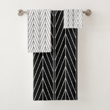 Elegant Black & White Chevron Bath Towel Set