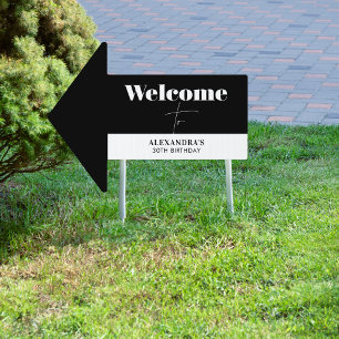 Elegant Black White Chic Birthday Welcome Yard Sign