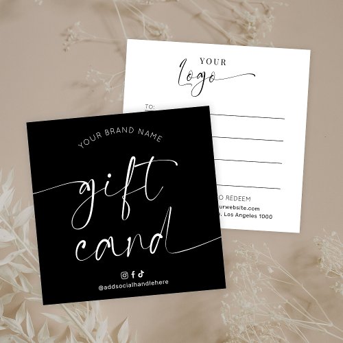 Elegant Black White Chic Logo Hair Salon Gift Card