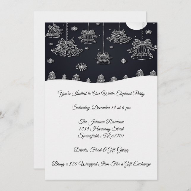 Elegant Black & White Chriatmas Party Celebration Invitation (Front/Back)