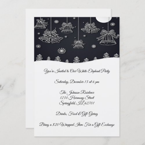 Elegant Black  White Chriatmas Party Celebration Invitation