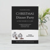 Elegant Black White Christmas Dinner Party Invitation 