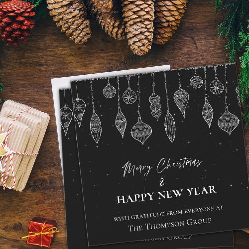 Elegant Black White Christmas New Year Corporate  Note Card
