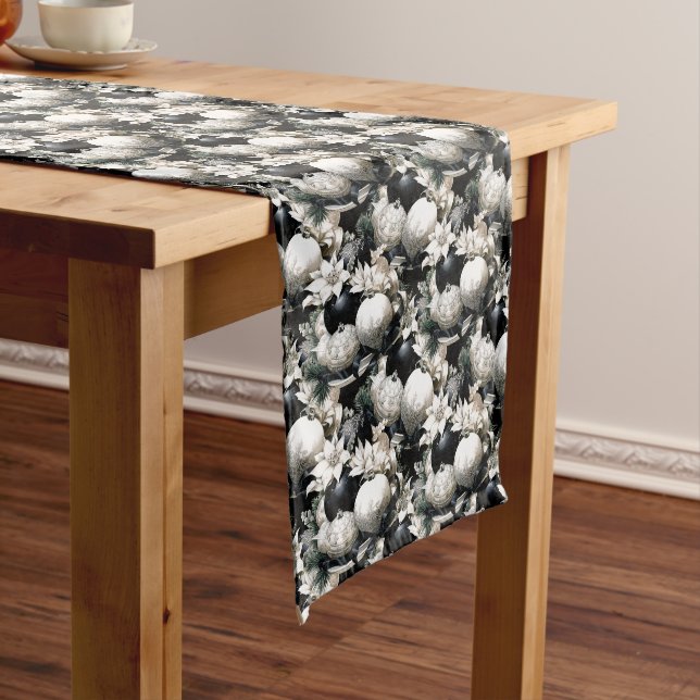 Elegant black white Christmas ornament pattern Medium Table Runner (In Situ)