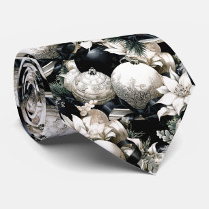 Elegant black white Christmas ornament pattern Neck Tie