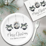 Elegant Black White Christmas Party Paper Plates<br><div class="desc">Add a chic and festive touch to your winter celebration with these beautifully designed paper party plates. Featuring three delicate watercolor ornaments in soft black and white shades, accented by evergreen greenery and bow details, these plates offer a trendy and sophisticated look. "Merry Christmas" is displayed in graceful script typography,...</div>