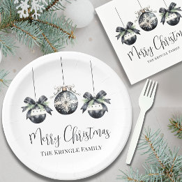 Elegant Black White Christmas Party Paper Plates