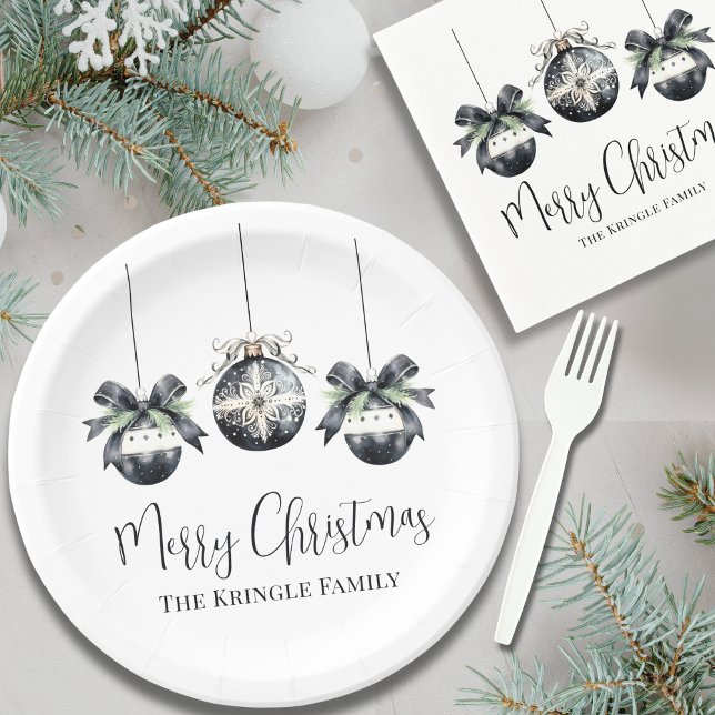 Elegant Black White Christmas Party Paper Plates (Elegant Black White Christmas Party Paper Plates)