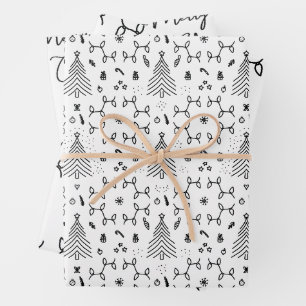 Elegant Black White Christmas Pine Tree Pattern Wrapping Paper Sheets