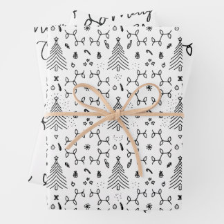 Elegant Black White Christmas Pine Tree Pattern Wrapping Paper Sheets
