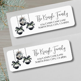 Elegant Black White Christmas Return Address Label